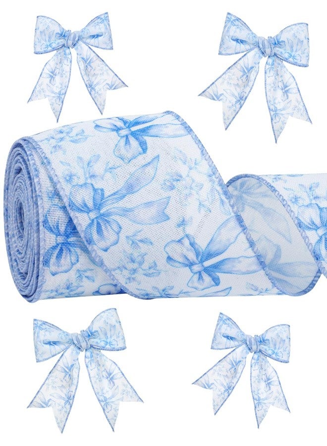 EORTA 10 Yard Flower Wired Edge Ribbon 2-1/2 inch with Bowknot, Bendable Craft Ribbon for Gift Bows, Floral Arrangements, Wreaths, Wedding Decor, Blue - Image 1